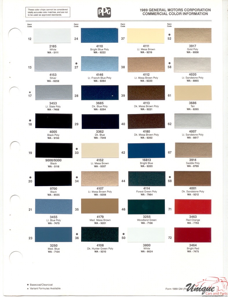 1989 GMC Truck Paint Charts PPG 1